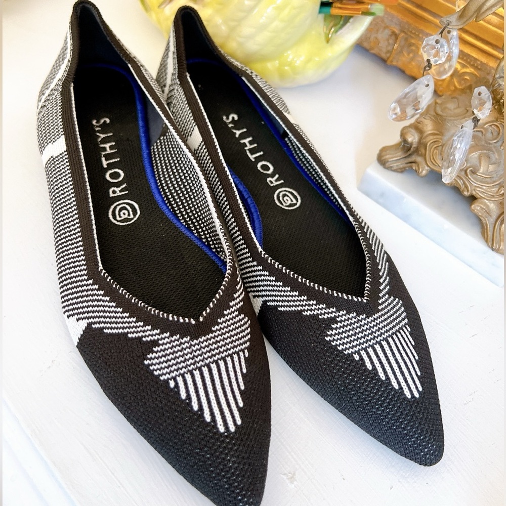 Rothy's Women's Black & White Pointed Knit Flats